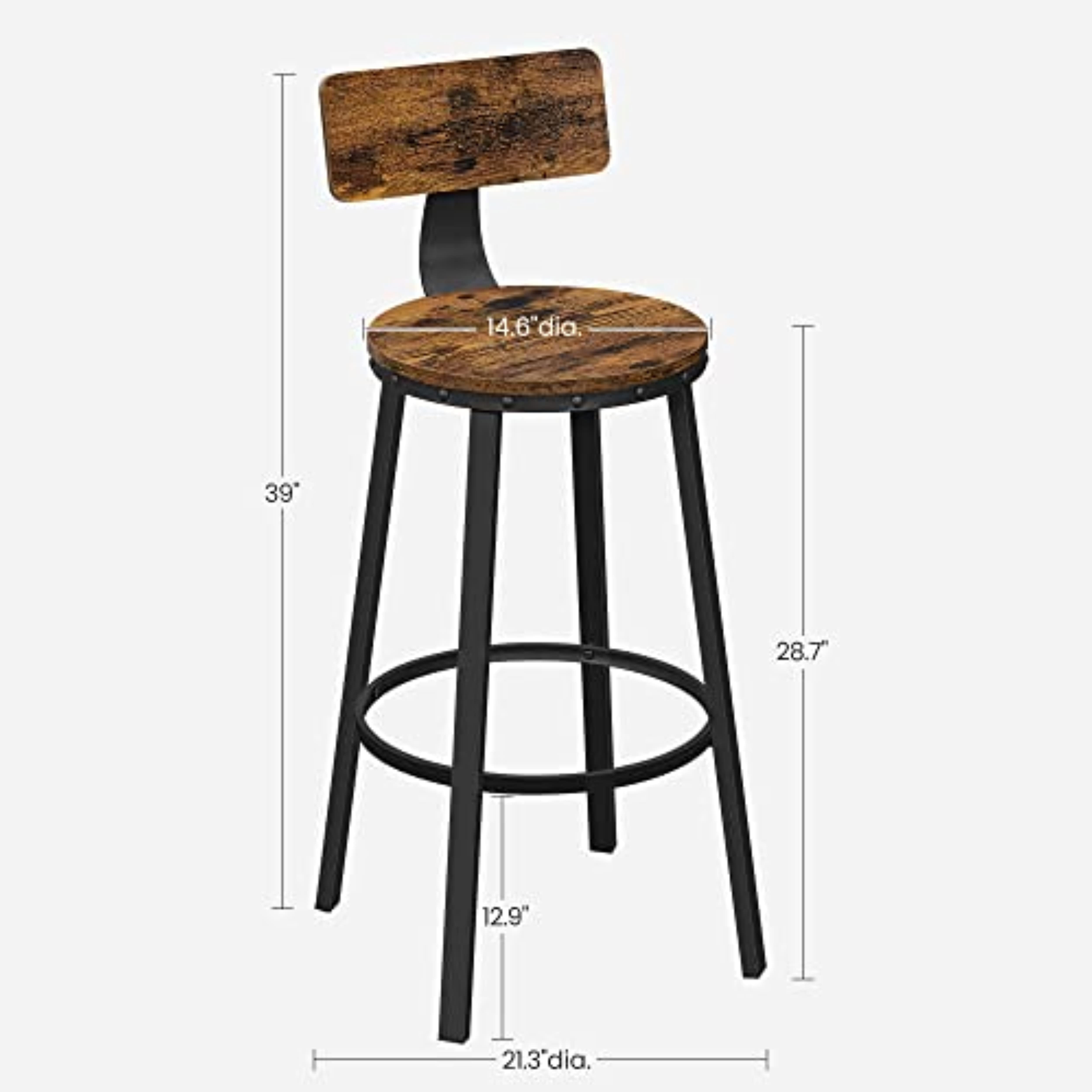 VASAGLE Tall Bar Stools, Set of 2 Bar Chairs, Kitchen Stools with ...